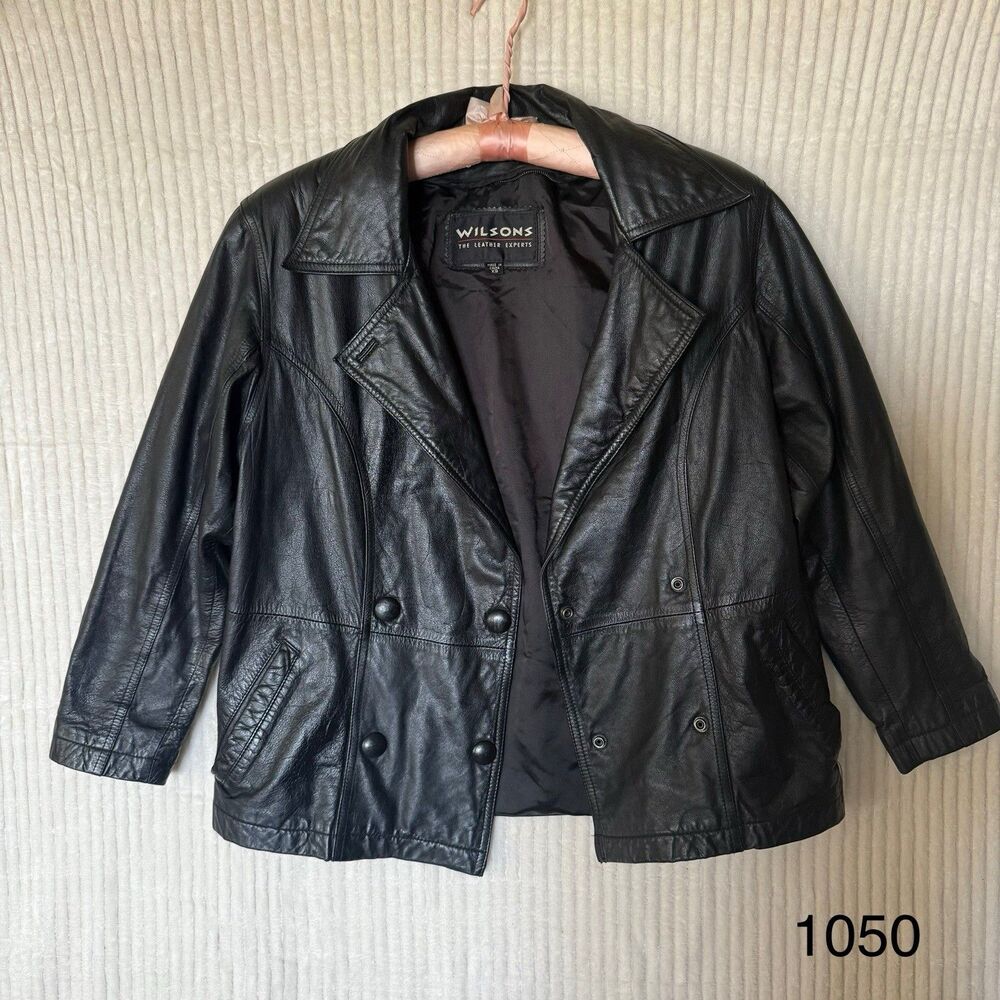 Vintage Wilson's Women's Black 100% Leather Jacket Size XS Pockets No Belt - Picture 1 of 14